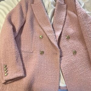 H&M Pink Textured Blazer with Gold Buttons